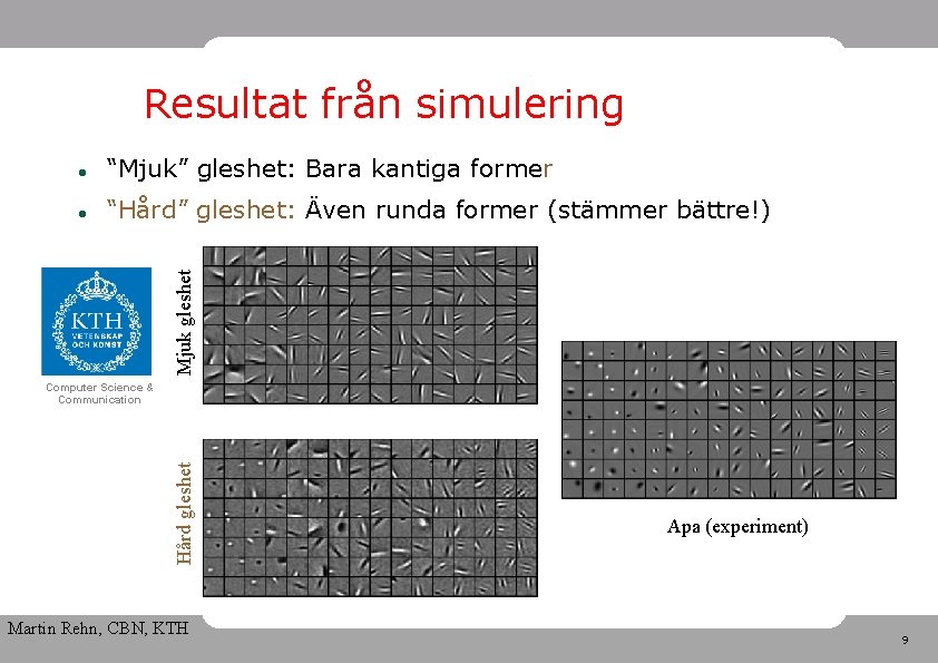 Resultat från simulering “Mjuk” gleshet: Bara kantiga former “Hård” gleshet: Även runda former (stämmer