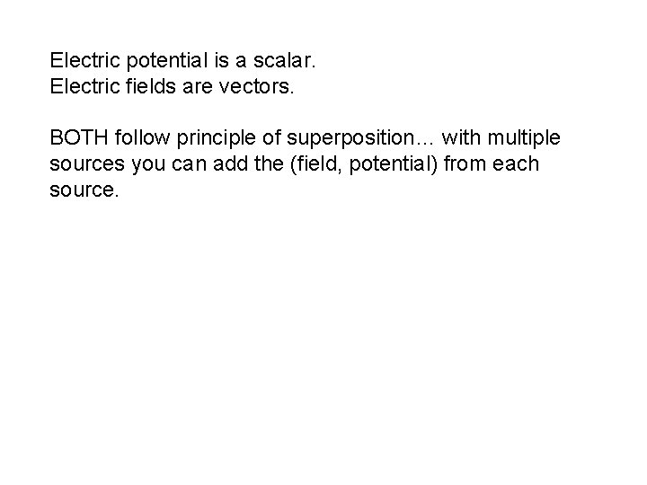 Electric potential is a scalar. Electric fields are vectors. BOTH follow principle of superposition…