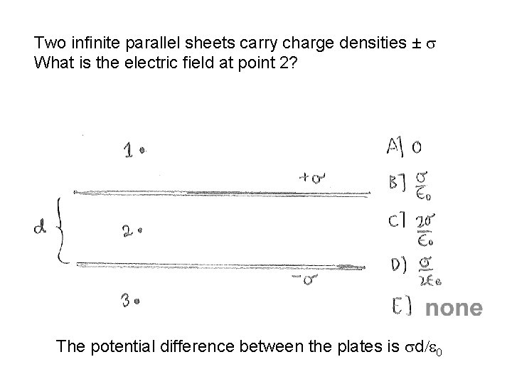 Two infinite parallel sheets carry charge densities ± What is the electric field at