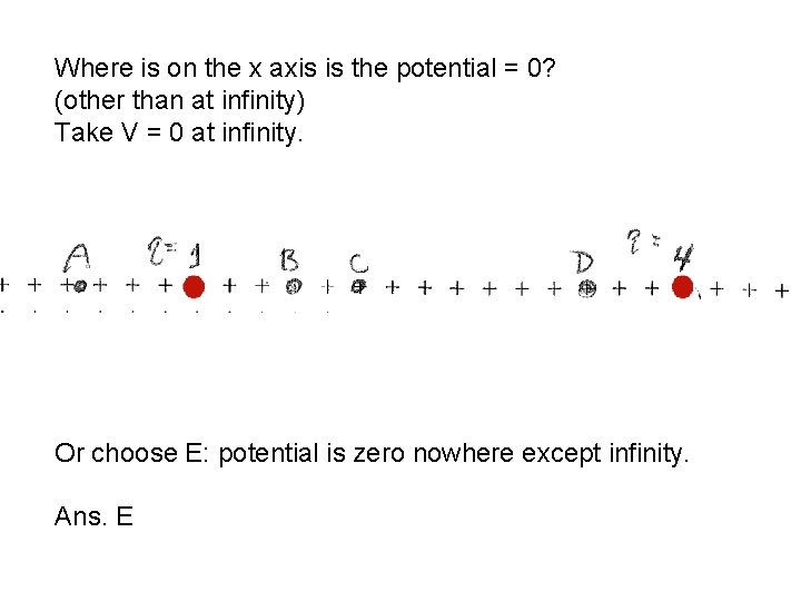 Where is on the x axis is the potential = 0? (other than at