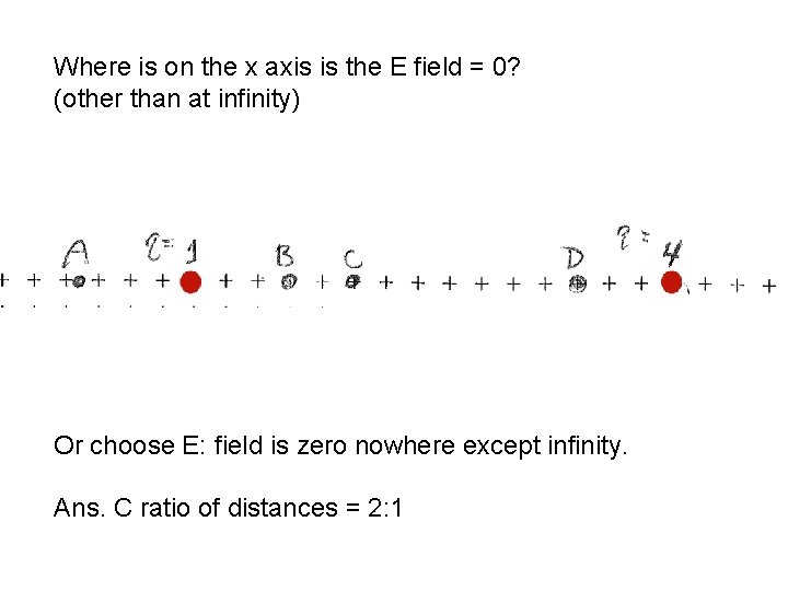 Where is on the x axis is the E field = 0? (other than