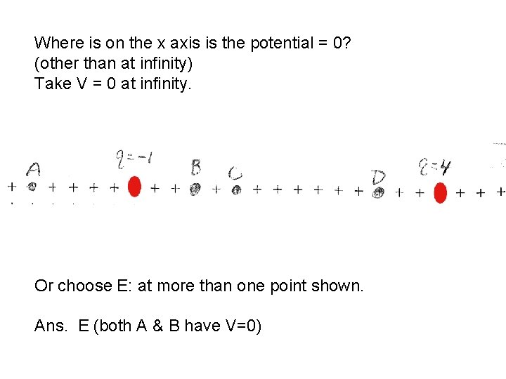 Where is on the x axis is the potential = 0? (other than at