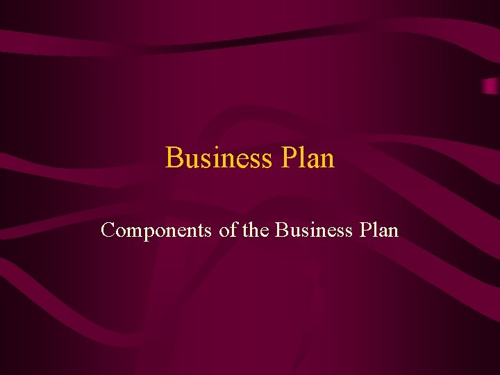 Business Plan Components of the Business Plan 