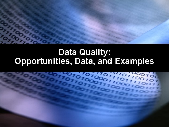 Data Quality: Opportunities, Data, and Examples 1 