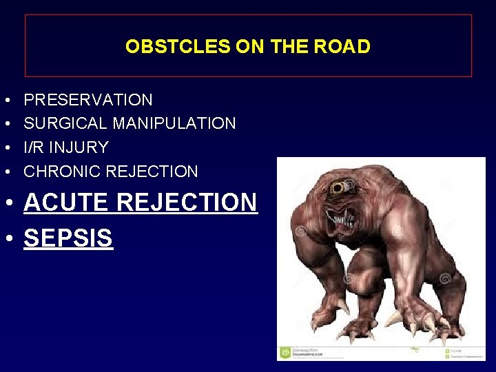 OBSTCLES ON THE ROAD • • PRESERVATION SURGICAL MANIPULATION I/R INJURY CHRONIC REJECTION •