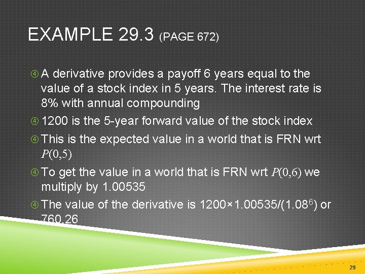 EXAMPLE 29. 3 (PAGE 672) A derivative provides a payoff 6 years equal to