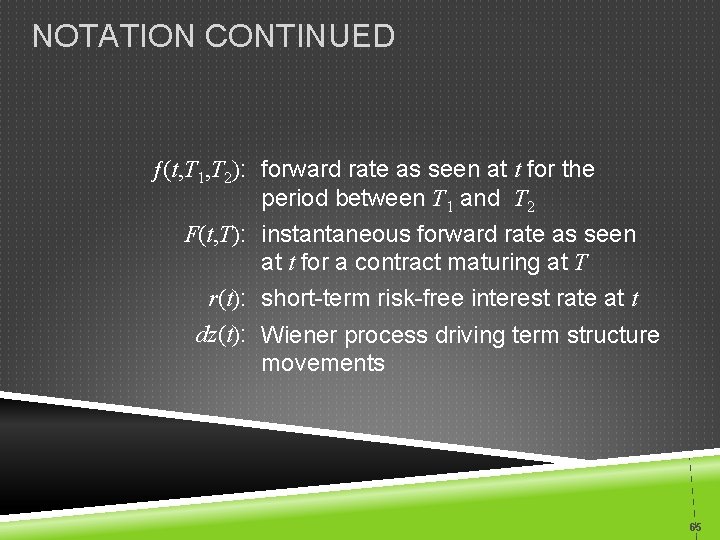 NOTATION CONTINUED ƒ(t, T 1, T 2): forward rate as seen at t for