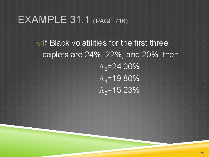 EXAMPLE 31. 1 (PAGE 716) If Black volatilities for the first three caplets are