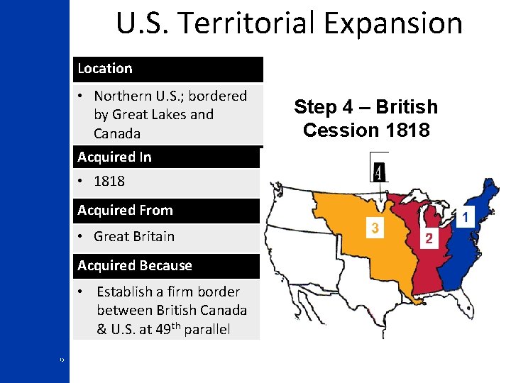 U. S. Territorial Expansion Location • Northern U. S. ; bordered by Great Lakes