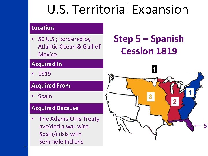 U. S. Territorial Expansion Location • SE U. S. ; bordered by Atlantic Ocean