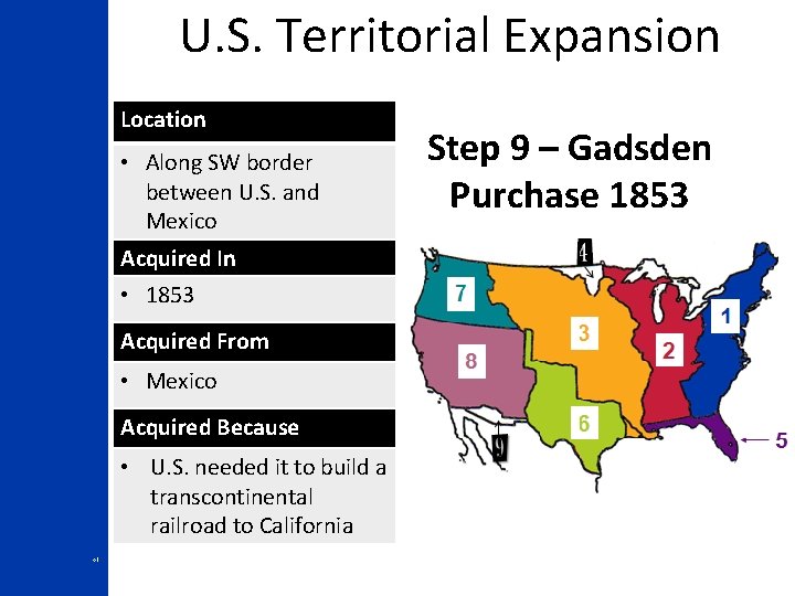 U. S. Territorial Expansion Location • Along SW border between U. S. and Mexico