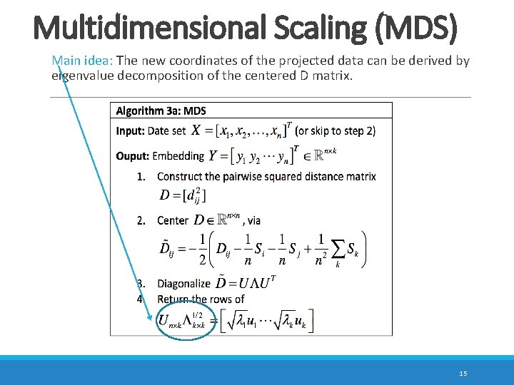 Multidimensional Scaling (MDS) Main idea: The new coordinates of the projected data can be