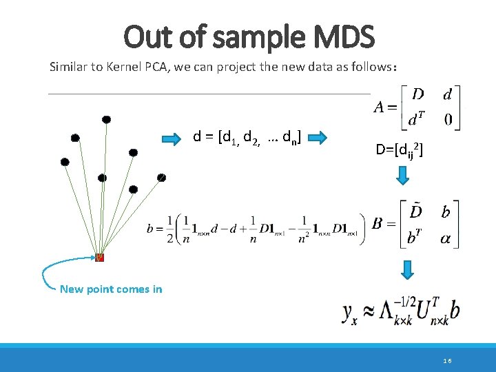 Out of sample MDS Similar to Kernel PCA, we can project the new data