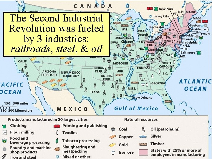 The Second Industrial Revolution was fueled by 3 industries: railroads, steel, & oil 