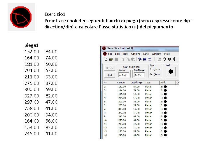 Esercizio 1 Proiettare i poli dei seguenti fianchi di piega (sono espressi come dipdirection/dip)