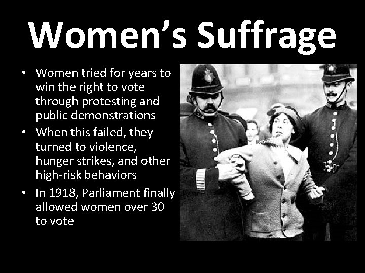 Women’s Suffrage • Women tried for years to win the right to vote through