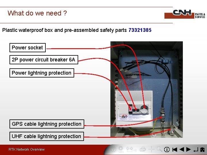 What do we need ? Plastic waterproof box and pre-assembled safety parts 73321385 Power