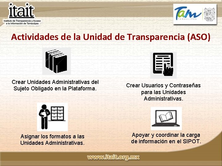 Actividades de la Unidad de Transparencia (ASO) Crear Unidades Administrativas del Sujeto Obligado en