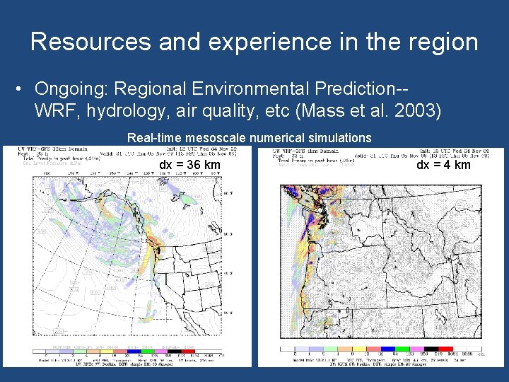 Resources and experience in the region • Ongoing: Regional Environmental Prediction-WRF, hydrology, air quality,