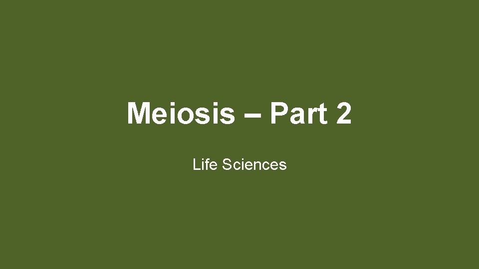 Meiosis – Part 2 Life Sciences 