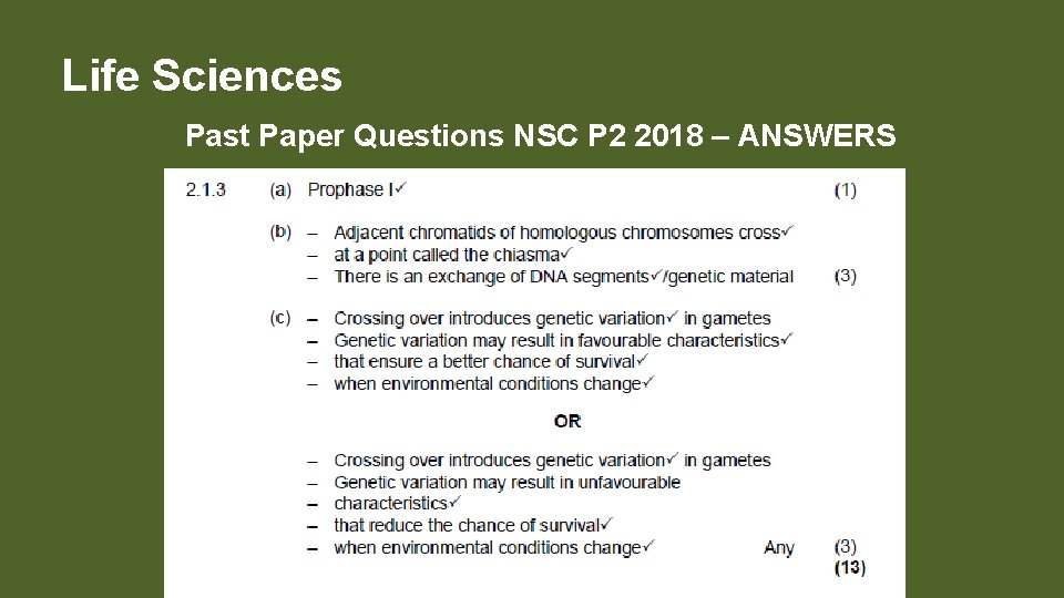 Life Sciences Past Paper Questions NSC P 2 2018 – ANSWERS 