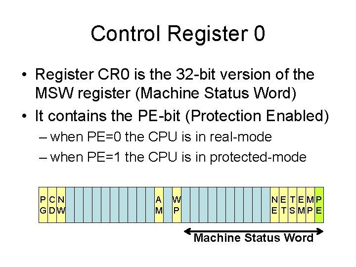 Control Register 0 • Register CR 0 is the 32 -bit version of the