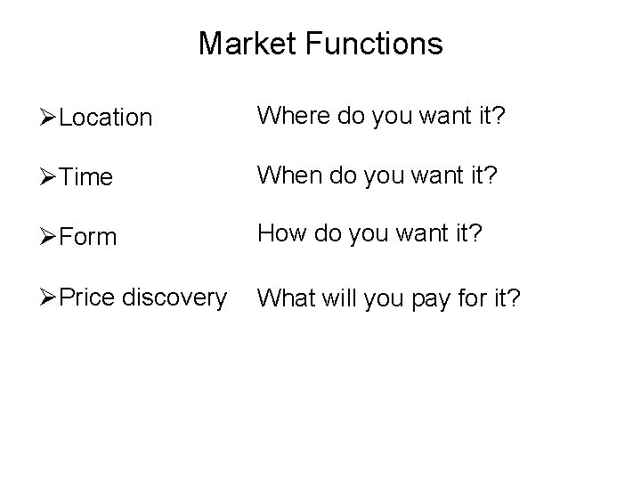 Market Functions ØLocation Where do you want it? ØTime When do you want it?