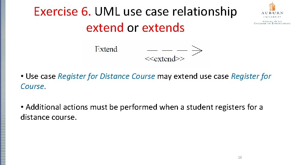 Exercise 6. UML use case relationship extend or extends • Use case Register for