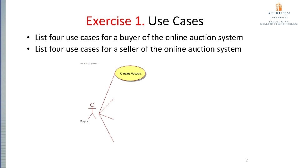 Exercise 1. Use Cases • List four use cases for a buyer of the