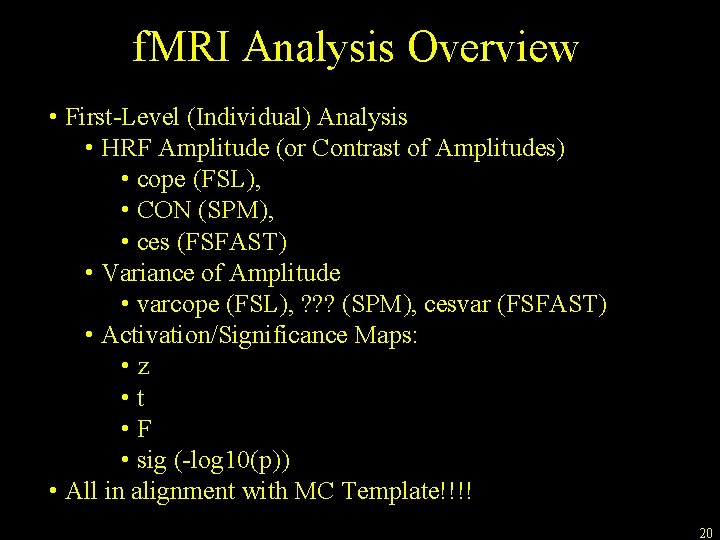 f. MRI Analysis Overview • First-Level (Individual) Analysis • HRF Amplitude (or Contrast of