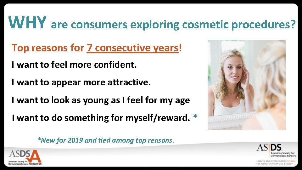 WHY are consumers exploring cosmetic procedures? Top reasons for 7 consecutive years! I want