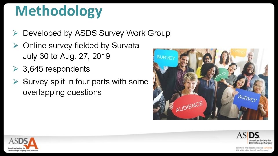 Methodology Ø Developed by ASDS Survey Work Group Ø Online survey fielded by Survata