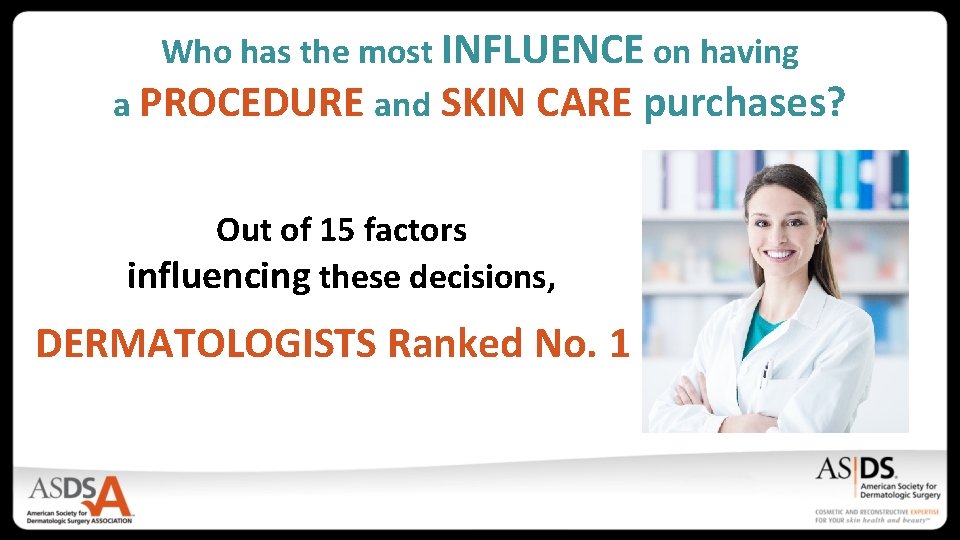 Who has the most INFLUENCE on having a PROCEDURE and SKIN CARE purchases? Out