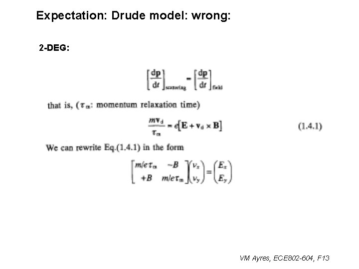 Expectation: Drude model: wrong: 2 -DEG: VM Ayres, ECE 802 -604, F 13 