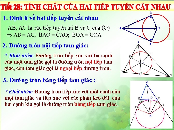 B 1. Định lí về hai tiếp tuyến cắt nhau AB, AC là các