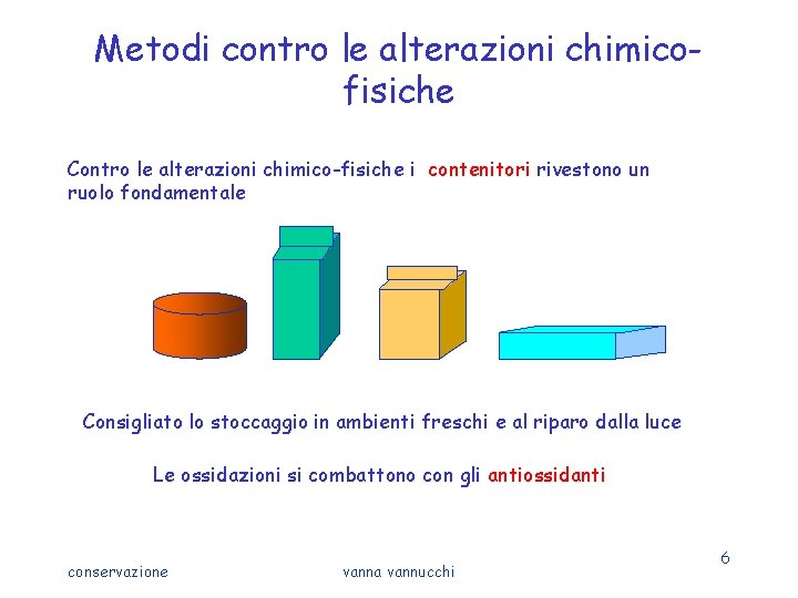 Metodi contro le alterazioni chimicofisiche Contro le alterazioni chimico-fisiche i contenitori rivestono un ruolo