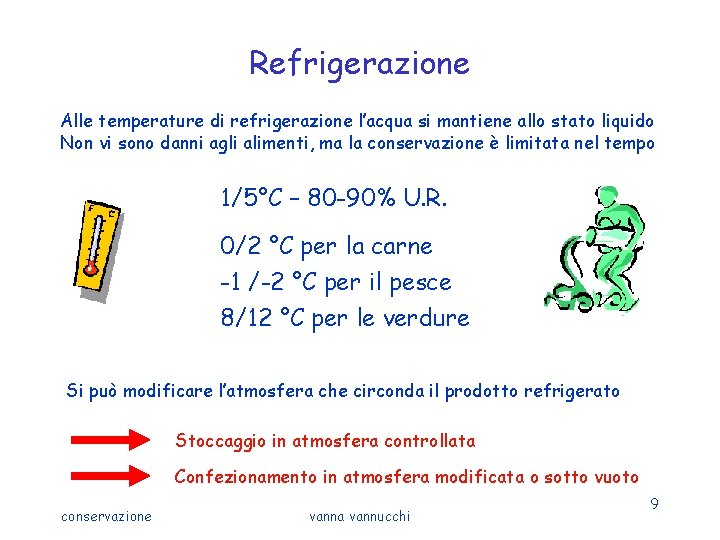 Refrigerazione Alle temperature di refrigerazione l’acqua si mantiene allo stato liquido Non vi sono