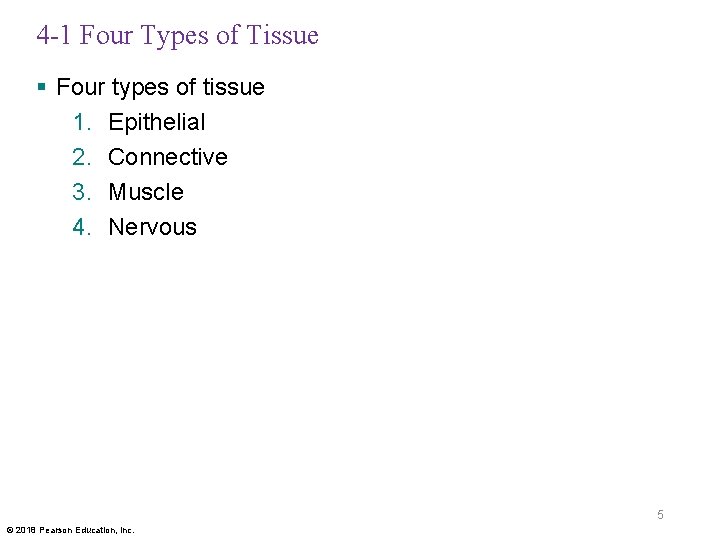 4 -1 Four Types of Tissue § Four types of tissue 1. Epithelial 2.