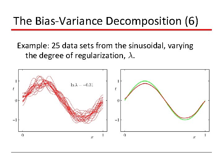 The Bias-Variance Decomposition (6) Example: 25 data sets from the sinusoidal, varying the degree