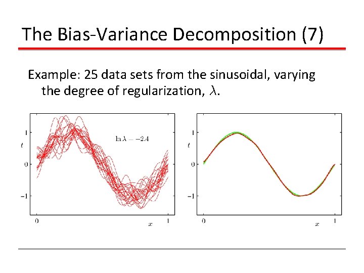 The Bias-Variance Decomposition (7) Example: 25 data sets from the sinusoidal, varying the degree
