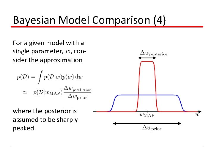 Bayesian Model Comparison (4) For a given model with a single parameter, w, consider