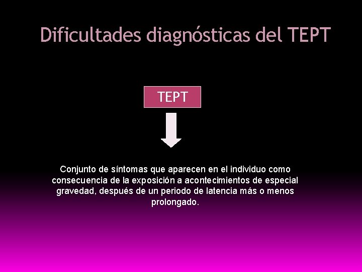 Dificultades diagnósticas del TEPT Conjunto de síntomas que aparecen en el individuo como consecuencia