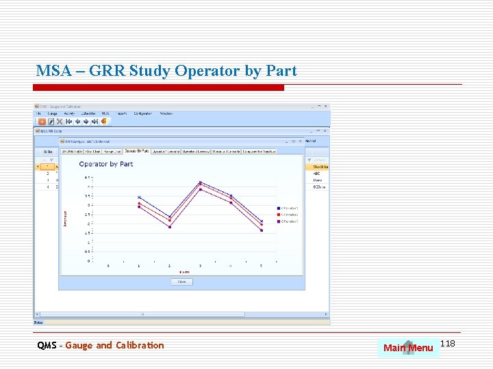 MSA – GRR Study Operator by Part QMS – Gauge and Calibration Main Menu