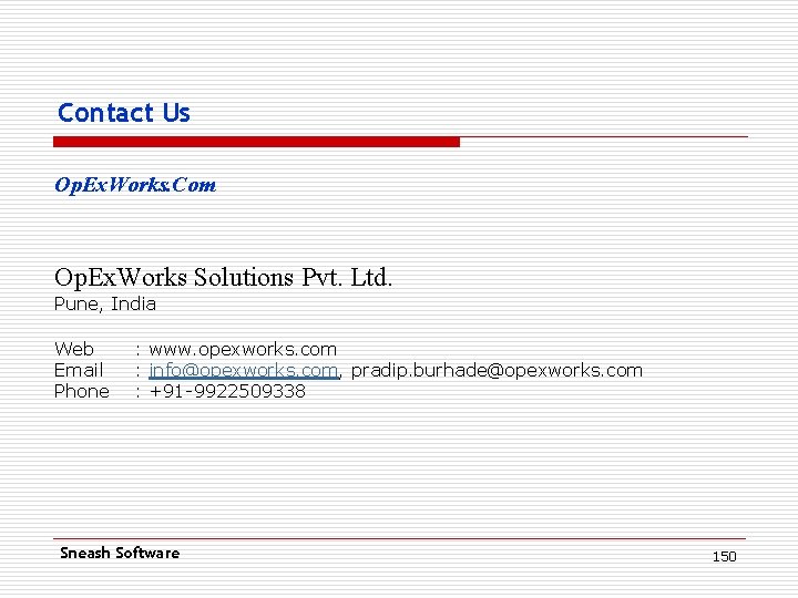 Contact Us Op. Ex. Works. Com Op. Ex. Works Solutions Pvt. Ltd. Pune, India