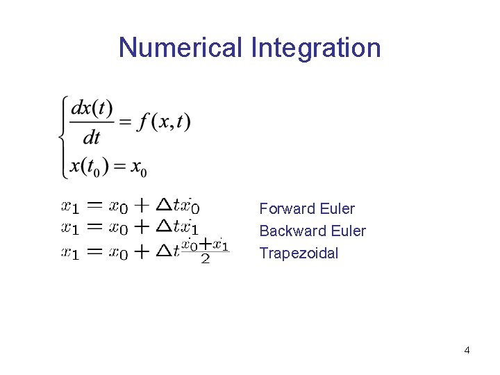 Numerical Integration Forward Euler Backward Euler Trapezoidal 4 
