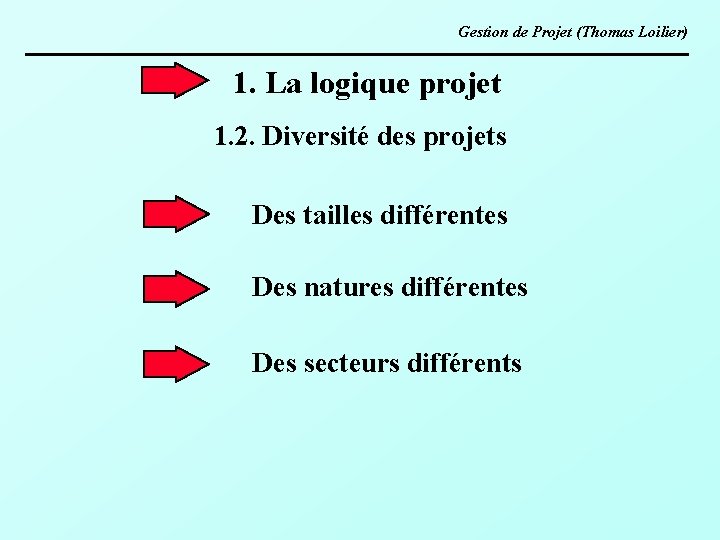 Gestion de Projet (Thomas Loilier) 1. La logique projet 1. 2. Diversité des projets