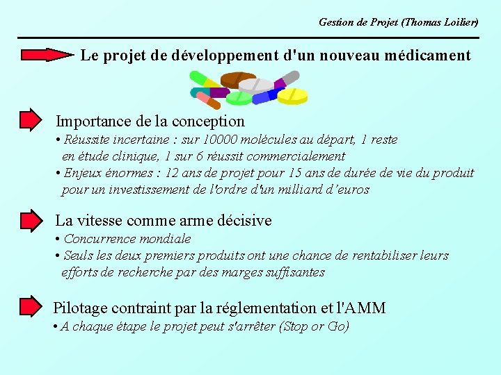 Gestion de Projet (Thomas Loilier) Le projet de développement d'un nouveau médicament Importance de