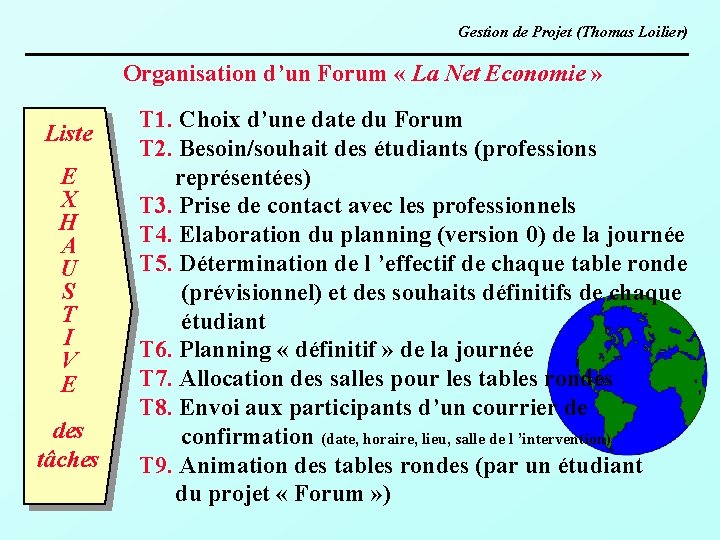 Gestion de Projet (Thomas Loilier) Organisation d’un Forum « La Net Economie » Liste