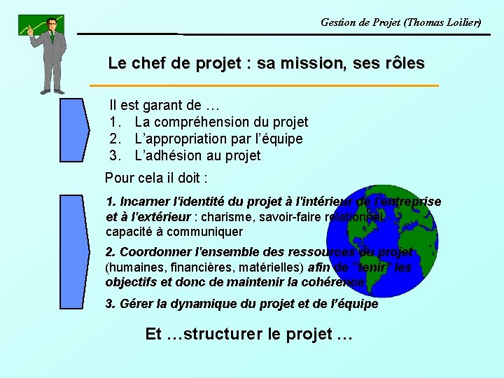 Gestion de Projet (Thomas Loilier) Le chef de projet : sa mission, ses rôles