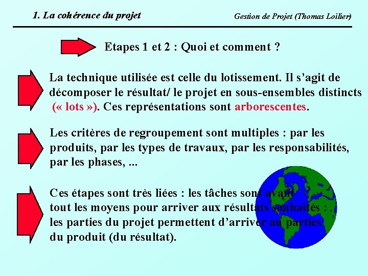 1. La cohérence du projet Gestion de Projet (Thomas Loilier) Etapes 1 et 2